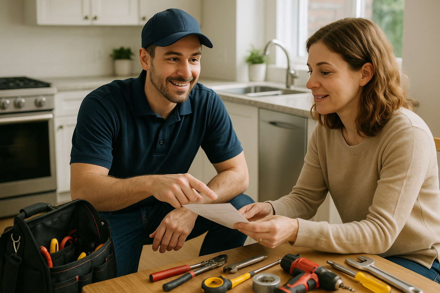 Service area business professional assisting a customer in their home setting