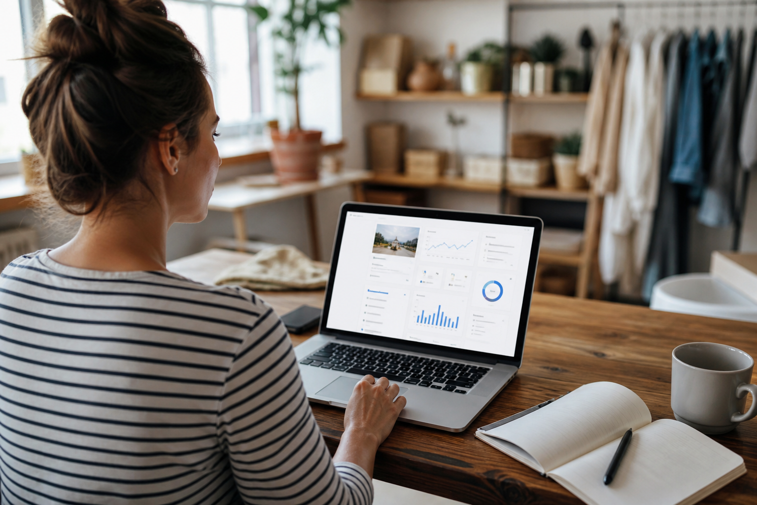 Small business owner reviewing Google Business Profile categories on a laptop
