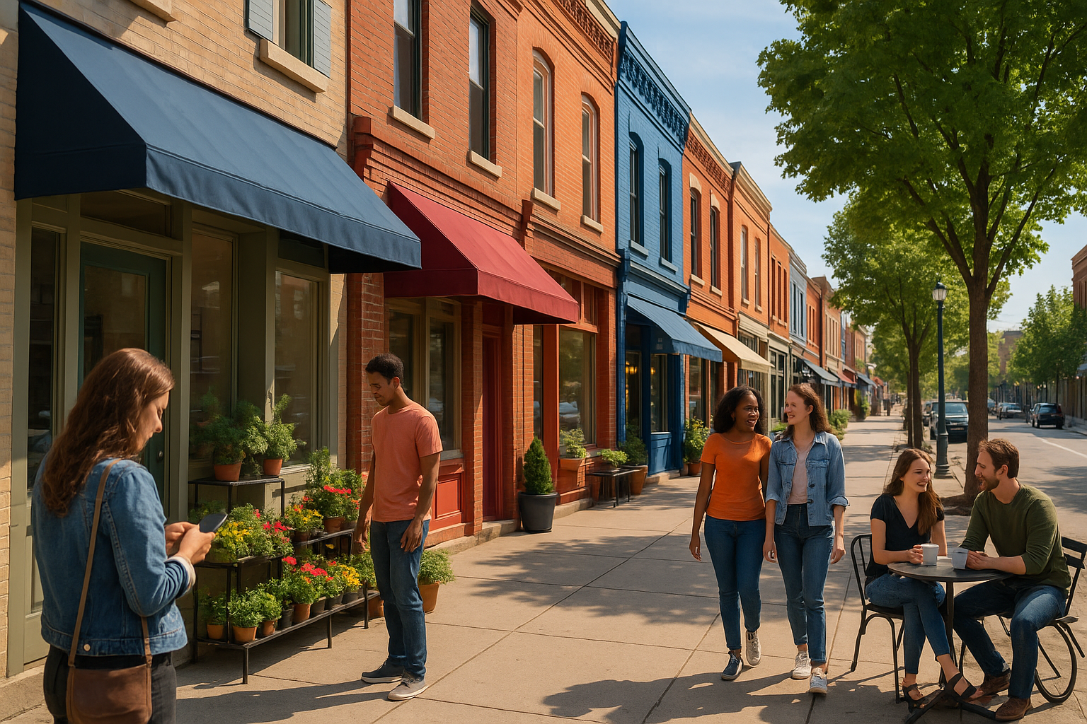 A bustling local business district emphasizing local search engine optimization overview